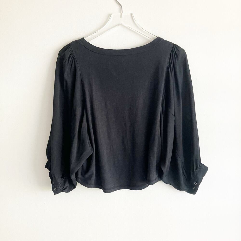 Anthropologie Akemi + Kin XS Top Black Balloon 3/4 Sleeves Square Neck Blouse - Picture 6 of 10